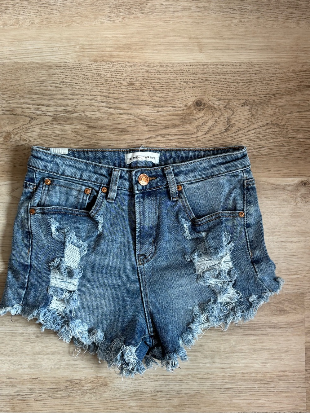 Distressed High-Waist Denim Shorts - Blue